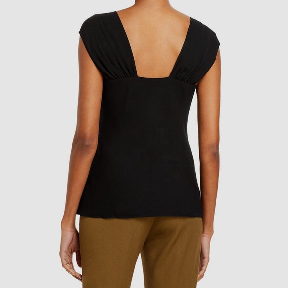 NWT Theory Rouched Cap Sleeve Blouse Classic Georgette Blouse in Ivory 100% Silk - Picture 6 of 6